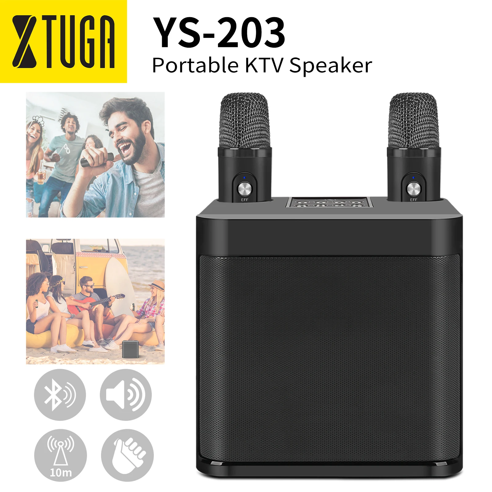 

XTUGA YS-203 Karaoke Machine With 2 Wireless Dual Microphones Portable Boombox AUX TF Card U Disk Player Voice Changer For Party