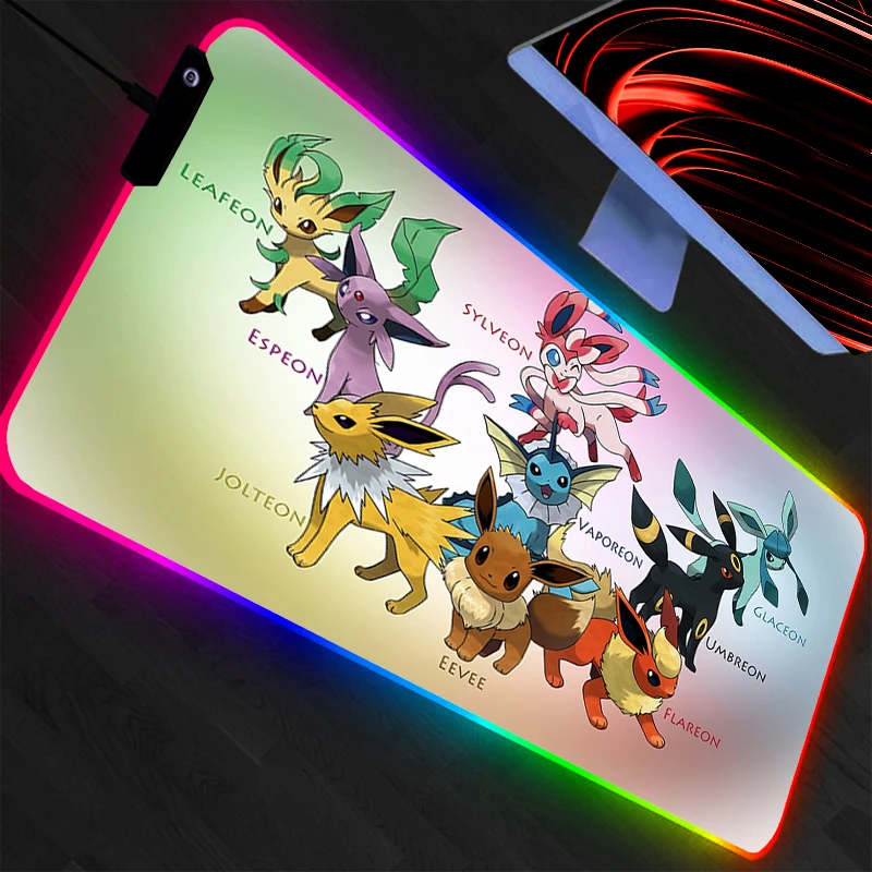 Computer Backlight Pokemon Pikachu Mouse Pad RGB Gaming MousePad Large LED Gamer keyboard pad XXL PC Desk Mat tapis souris