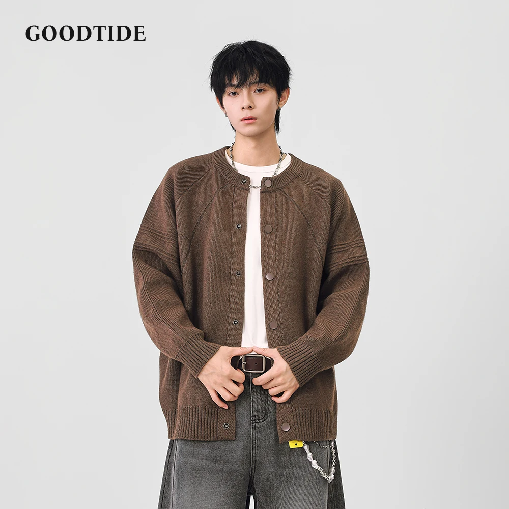 Fashion Men's Casual Crew Neck Cardigan 2025 Winter New Ribbed Knitted Jacket Button Front Soft Long Sleeve Outerwear Top
