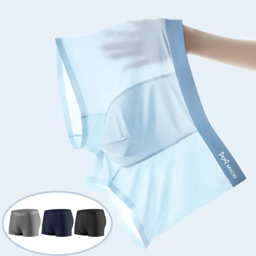 

3PCS Elastic Letter Men's Flat Panties Seamless Mid Waist Ice Silk Shorts Boxers Underpants Thin Men's Underwear Gifts