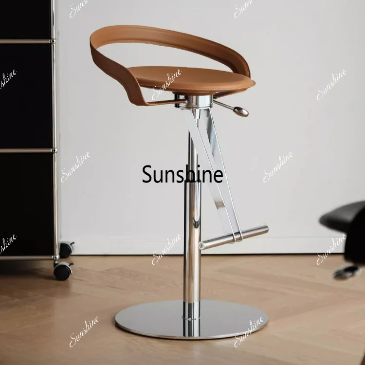 Simple Bar Stool Creative Stainless Steel Saddle Leather Bar Stool  Modern Liftable Rotating High Stools Island Leisure Chairs