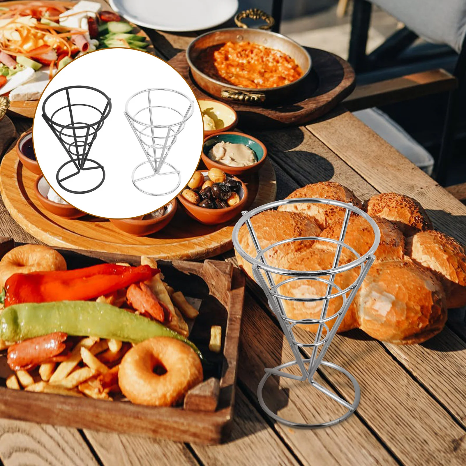 

4Pcs Iron French Fry Holder Metal Snack Basket for Chips Appetizers Party Picnic Kitchen Restaurant Display Rack