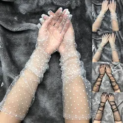 1pair Women Short Long Summer Sunscreen Sexy Transparent Party Gloves Dot Lace Long Tulle Gloves Mesh Ultra Thin Weeding Gloves