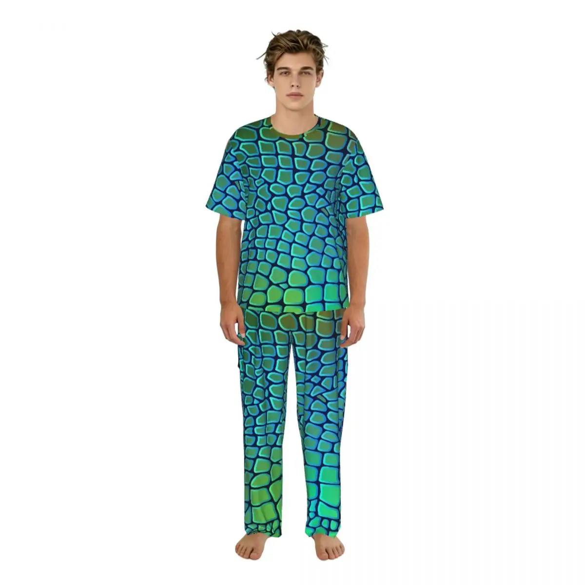 

Men Pajamas Set Animal Snake Textures Crocodile Pattern Short Sleeve Spring Summer Lounge Sleepwear Male Nightwear