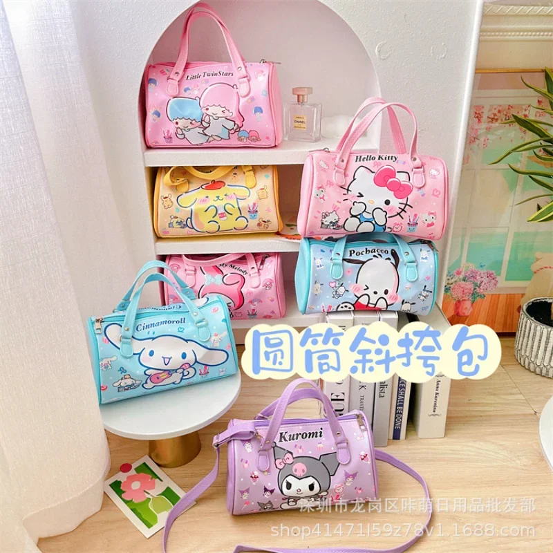 Sanrio New Hello Kitty Cute Women's Crossbody Cylinder Clow M Leather Bag Hand-Carrying Printed Melody Shoulder Bag