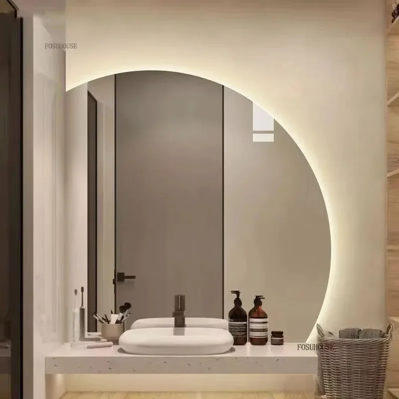 Creative Luxury Bath Mirrors for Bedroom Smart Touch Screen with Light Mirror Nordic Wall-mounted Bathroom Mirrors for Toilet
