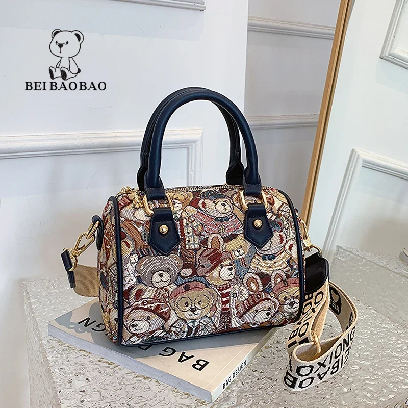 Crossbody Bag for Women 2023 New Cartoon Bear Canvas Handbag Fashion Full Match Ladies Purses and Handbags Bolsos Para Mujer