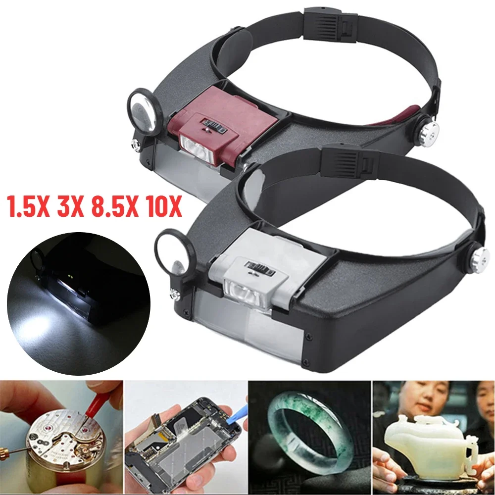 10X Headband Glasses Magnifier Adjustable LED Magnifier Loupe Glasses For Reading Optivisor Magnifier Illuminated Repair Tool