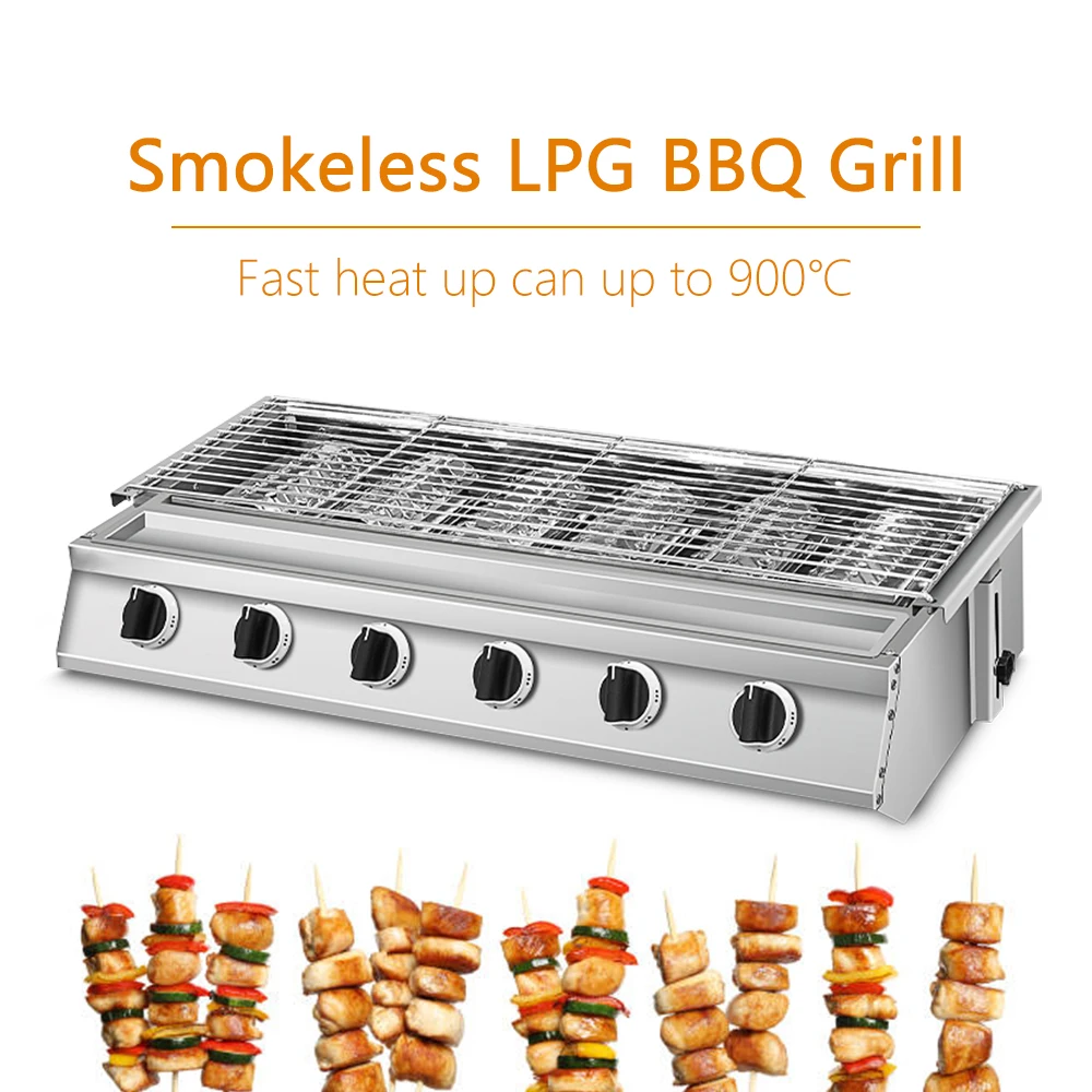 

Commercial BBQ Grill Smokeless LPG Barbecue Stove Grill Infrared Ceramic Burners W/ Glass Covers Big Cooking Area For Camping