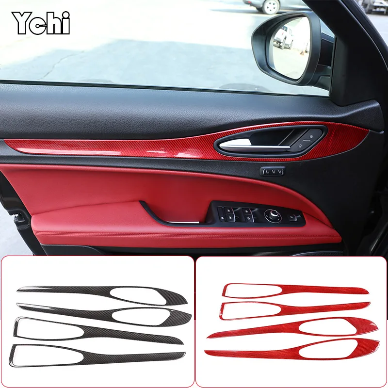 Real Carbon Fiber Car Interior Door Panel Trim Decor Strips For Alfa Romeo Stelvio 2017 2018 2019 2020 Car Accessories