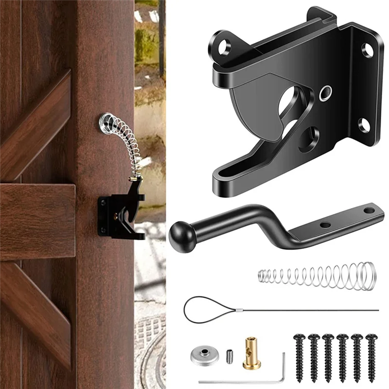

【Superdeals】Fence Gate Latch Automatic Gravity Lever Latch Carbon Steel Post Mounted Heavy Duty