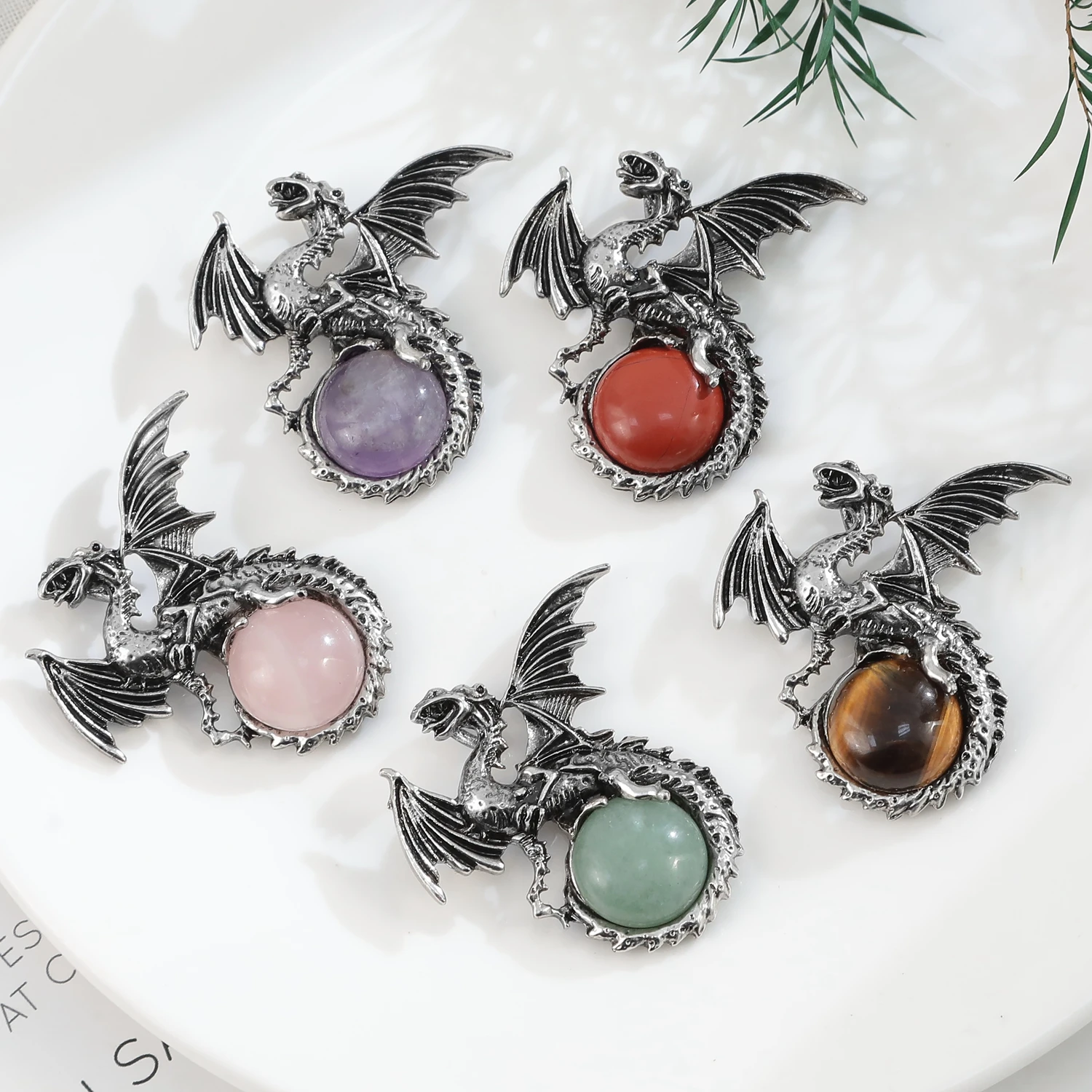 VGDS Animal Vintage Domineering Dragon Men Pendants Natural Crystal Quartz Jasper Gemstone Charms Jewelry Necklaces for Women