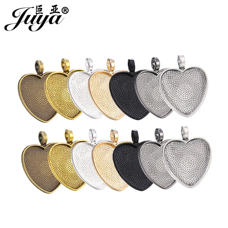 70PCS Wholesale 25mm Heart Pendant Cabochon Base Trays For DIY Jewelry Making Findings Necklaces Keychains Crafts Accessories