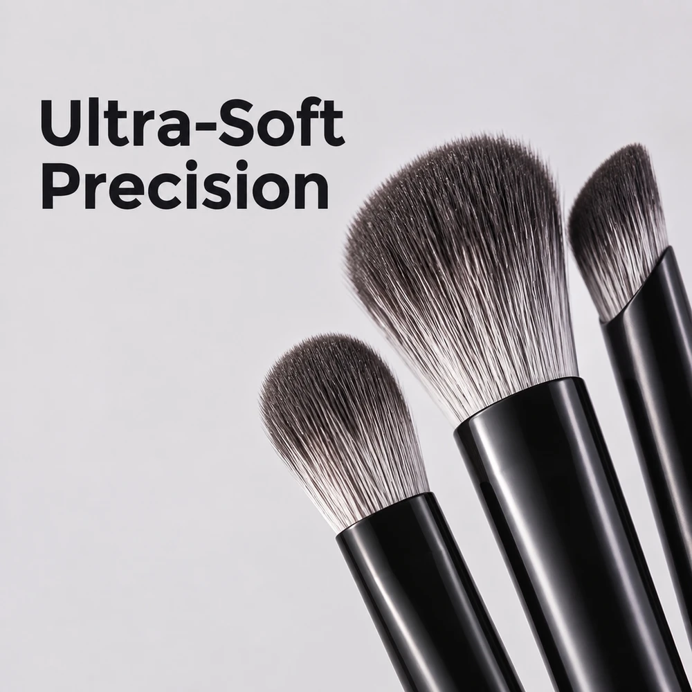 Black 10 Piece Eye Makeup Brush Set Soft Synthetic Bristle Eyeshadow Blending Under Eye Liner Knife Edge Detailing
