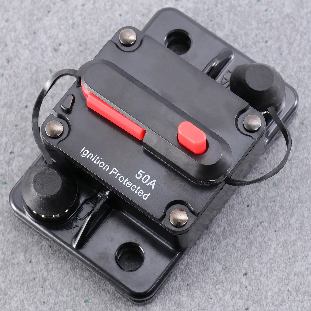 

50A High Amp Manual Reset Dual Stud Circuit Breaker Black Waterproof Ship Marine Electrical Protection Switchable Overcurrent