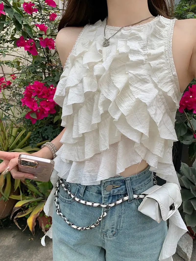 Korean Vest Blouses Women Tops Solid Summer Fashion Sweet Blusas Mujer Sleeveless Loose Vintage Shirts