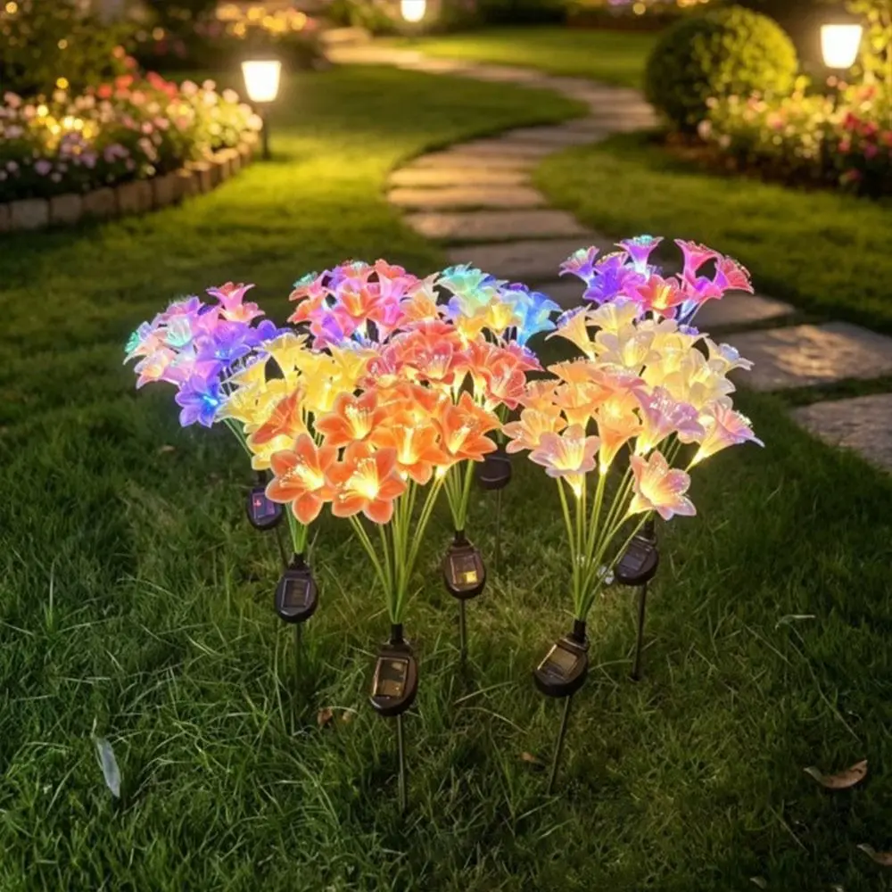 Solar Powered Solar Garden Light Waterproof LED Simulated Flower Landscape Light Rose Flower Design Landscape Lighting