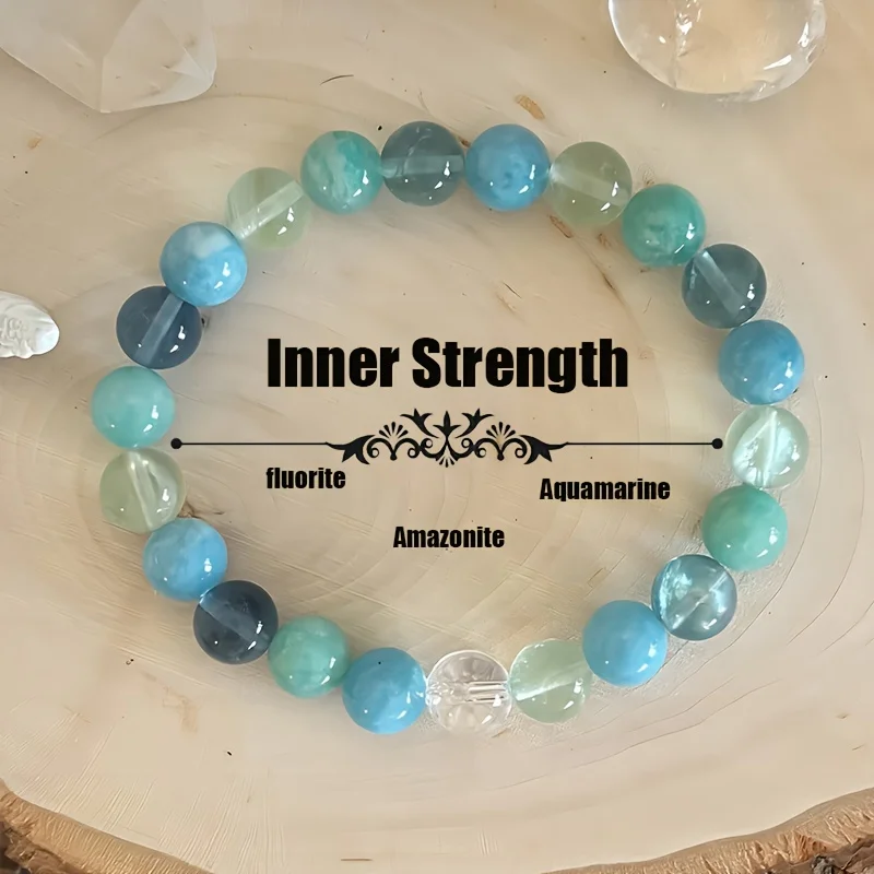 Emotional Healing and Inner Strength Fluorite, Aquamarine and Amazonite 8mm Stone Bracelet Stress Relief Jewelry Gift