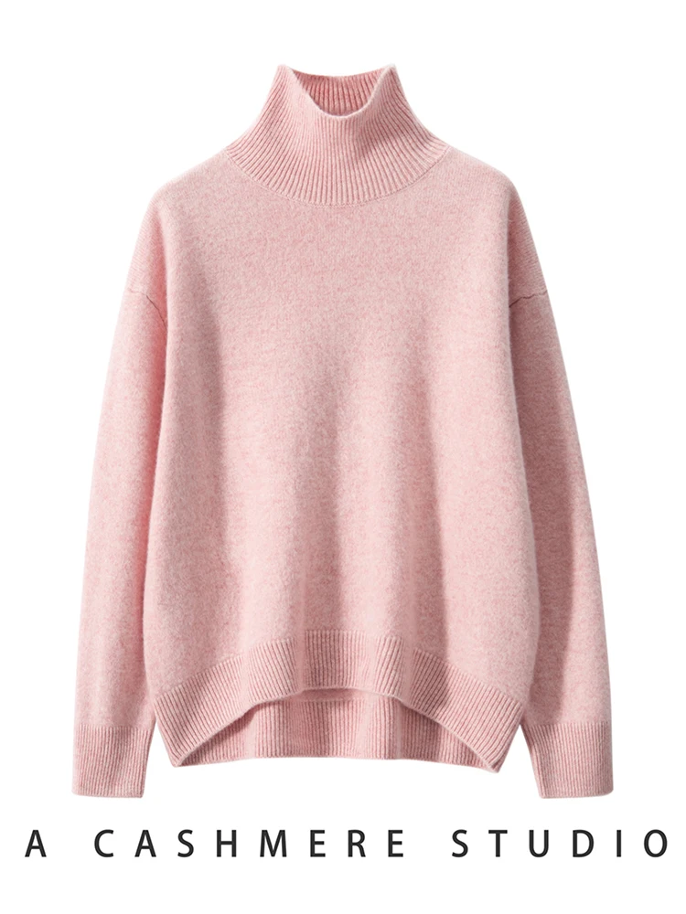 TLOML femmes 100% pull en cachemire col roulé pull décontracté cachemire tricots automne hiver doux chaud épais ample confortable hauts