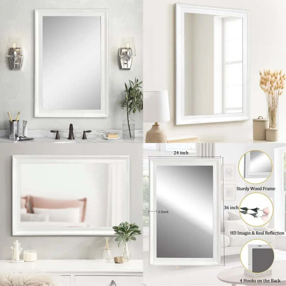 

Rectangular Rustic Wooden Framed Vanity Mirror 24x36 inches for Bathroom and Living Room Wall Hanging