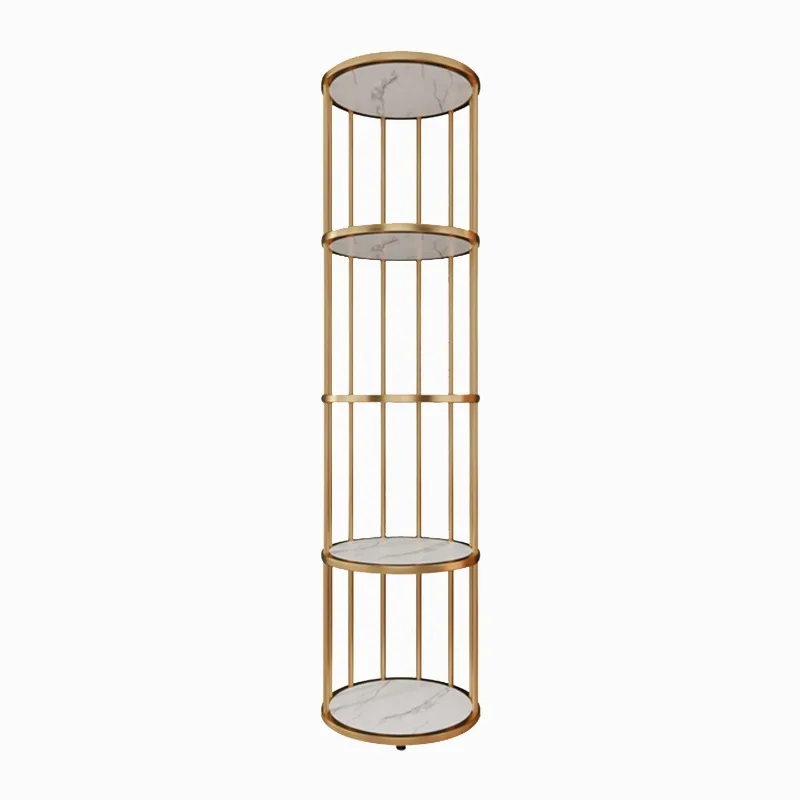 Nordic light luxury round floor rack, living room sofa edge wrought iron bookshelf, simple and modern multi-layewall rack