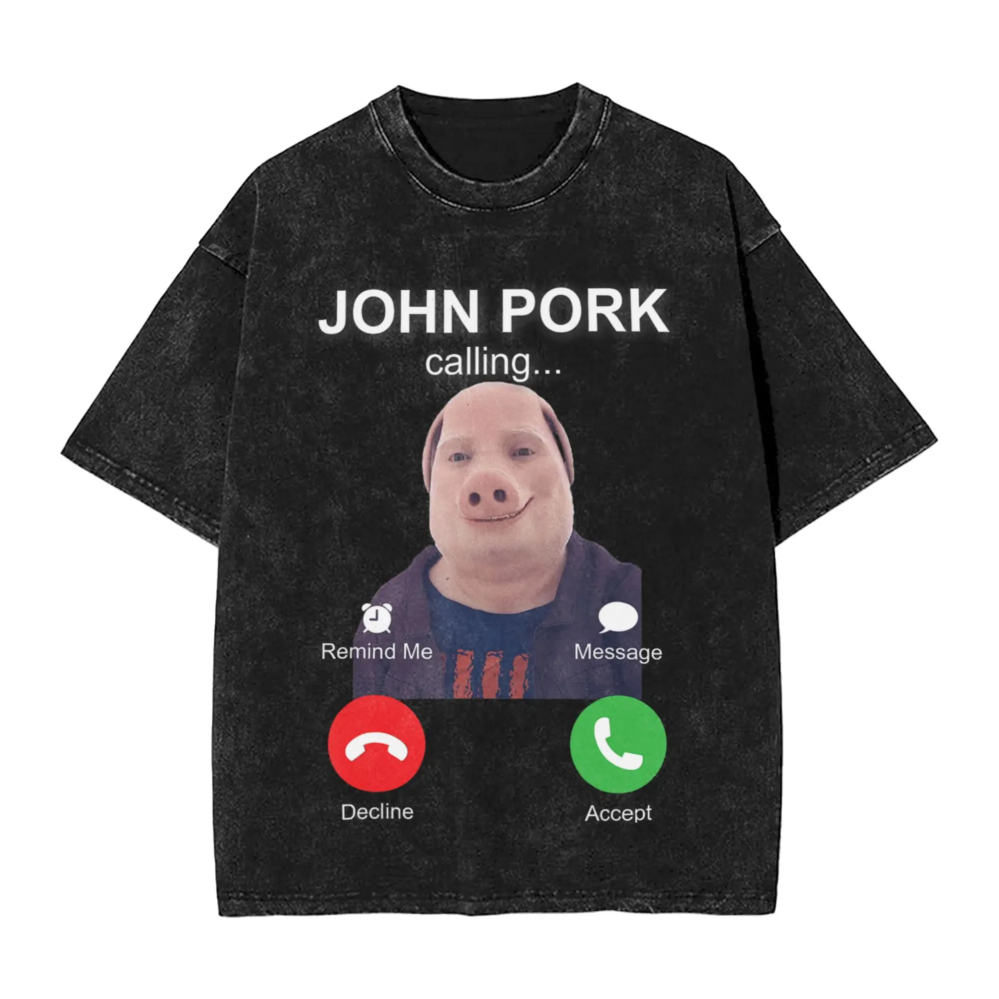 John Pork is Calling Meme Funny Unhinged Brainrot Washed T-Shirt Men Y2K Retro Cotton T-Shirts Summer O Neck Harajuku Tee Shirt
