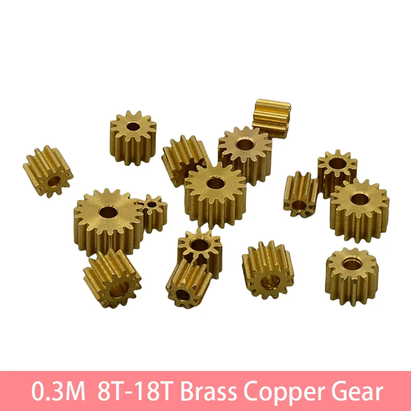 0.3M Modulus Brass Metal Copper Gear 8/9/10/11/12/13/14/15/16/18 Teeth Toy Car Motor Transmission Gear Fit 1mm 1.5mm 2mm Shaft