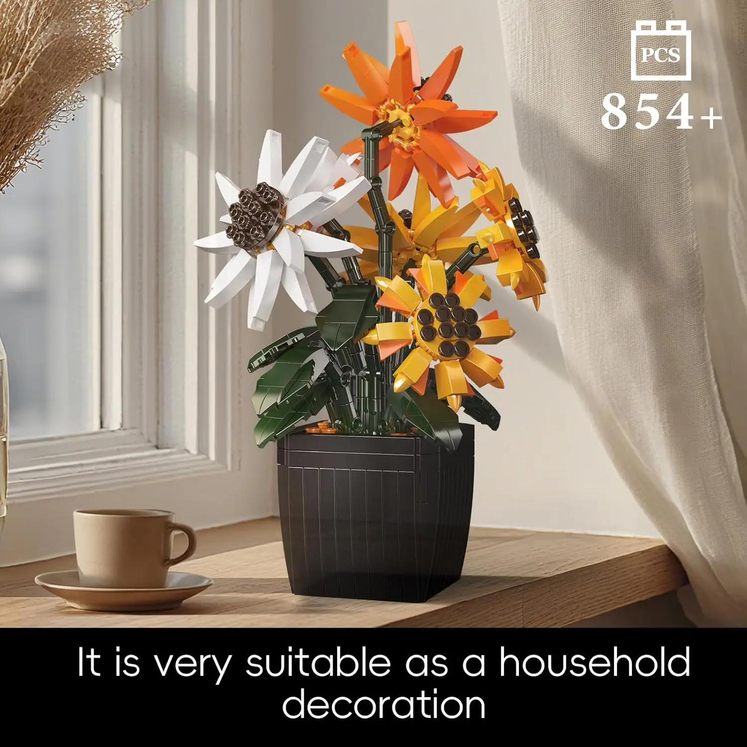 Mould King 24111 854 pezzi Set da costruzione realistico girasole con vaso, decorazione per la casa e l'ufficio per adulti, idea regalo