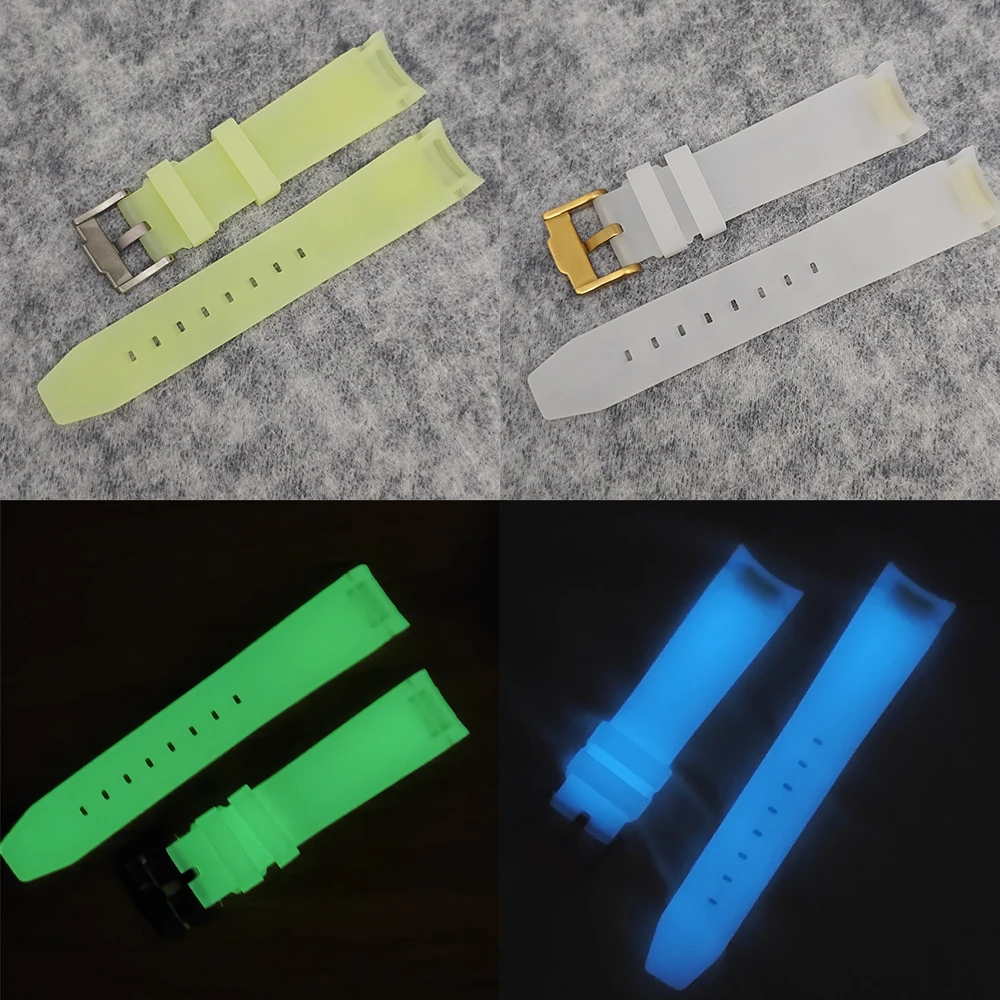 20mm Colorful Rubber Luminous Watch Strap Women Watch Accessories Stainless Steel Watch Buckle Men\'s Wrist Watches Bands