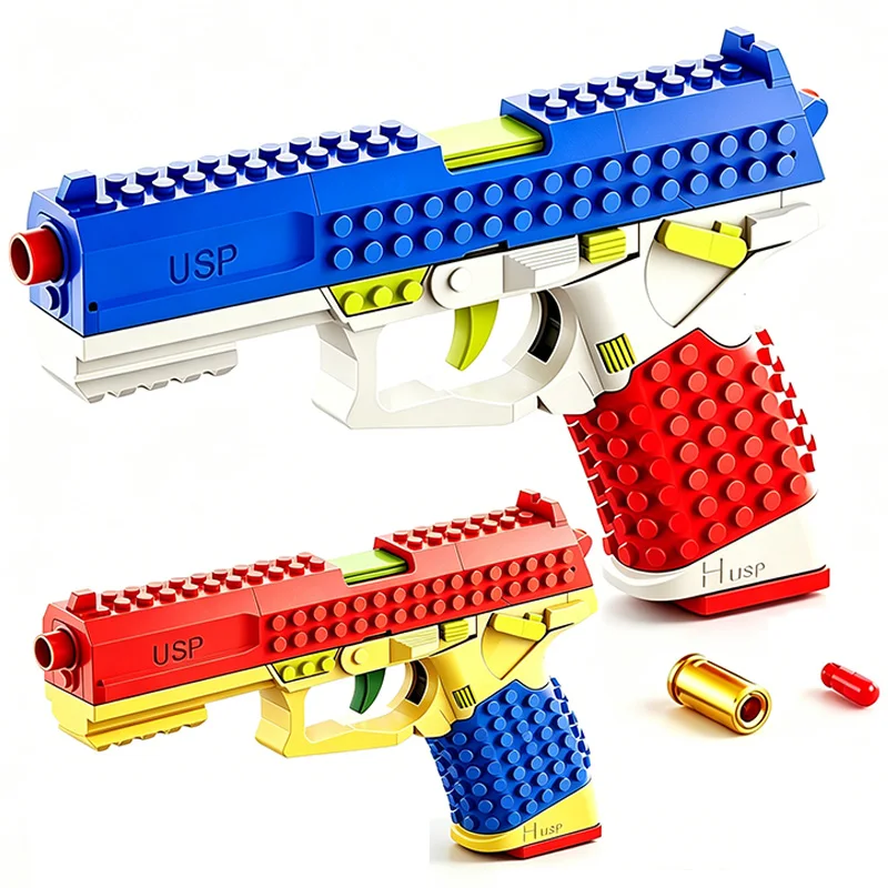 

MOC Blue Orange Building Blocks Shell Throwing Gun Building Blocks Small Pistol Creative Model Puzzle Toy Birthday Gift
