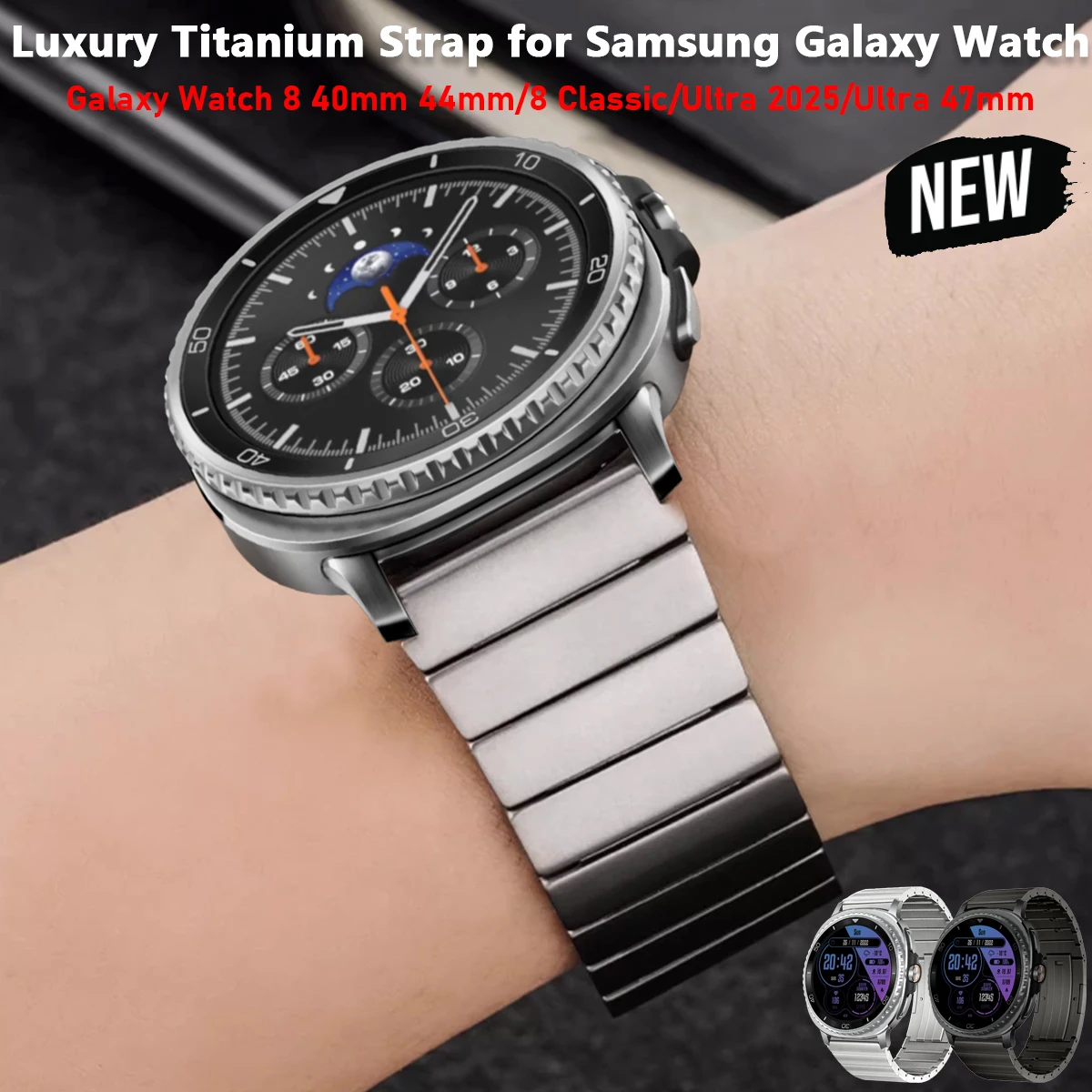Tytanowy pasek do Samsung Galaxy Watch 8 40mm 44mm 8 Classic Luksusowy metalowy pasek do Galaxy Watch Ultra 2025/Ultra 47mm Opaska na nadgarstek
