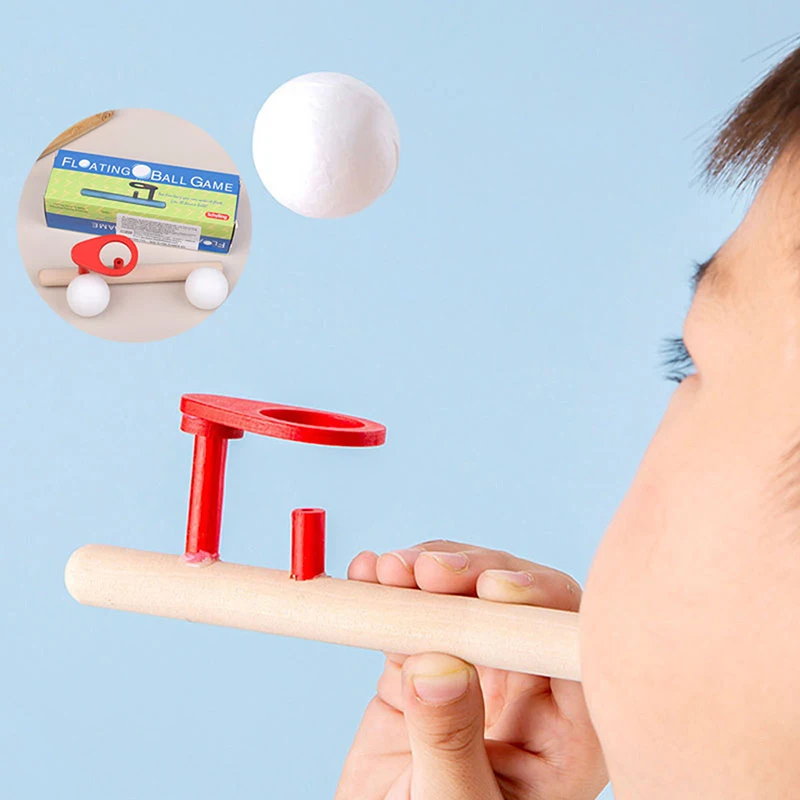 Wooden Suspension Ball Blower Sports Foam Balls Floating Kids Blow Pipe And 2 Balls Game Stress Reliever Balance Blowing Toy