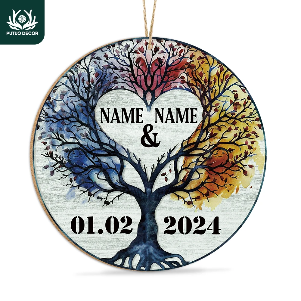 

Putuo Decor 1pc Custom Wooden Hanging Plaque Decoration, Name & Name, Decor for Home Living Room Hotel Lawn Beach Church Wedding