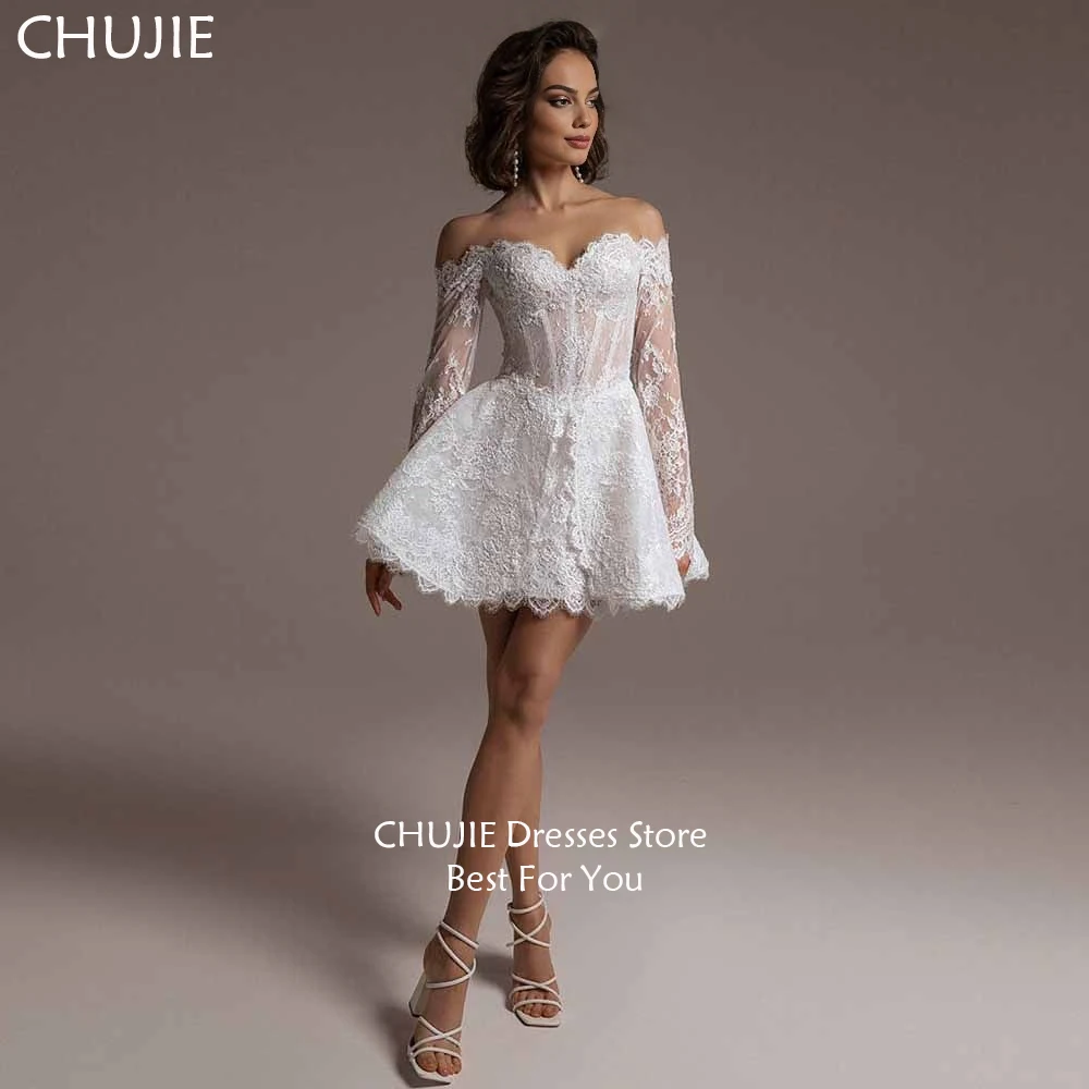 

Short Full Lace A Line Pleated Bridal Gowns White Classic Wedding Dresses Woman Elegant Customized Bride Dress Vestido de novia