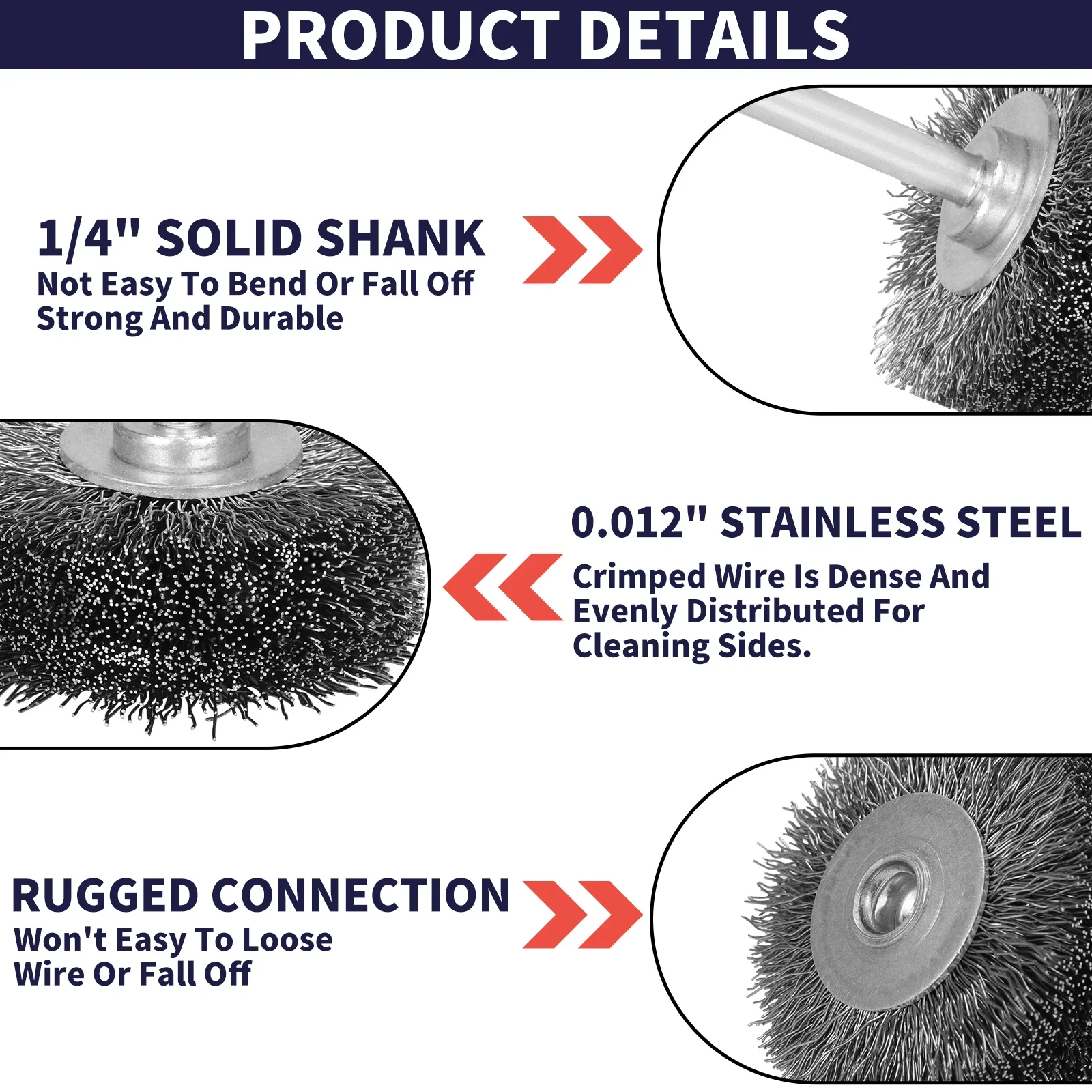 Ruota per spazzole metalliche da 2 "Alta durezza 50mm Utensile rotante per lucidatura in acciaio inossidabile per la rimozione della ruggine Levigatura dei bordi Sbavatura 2025