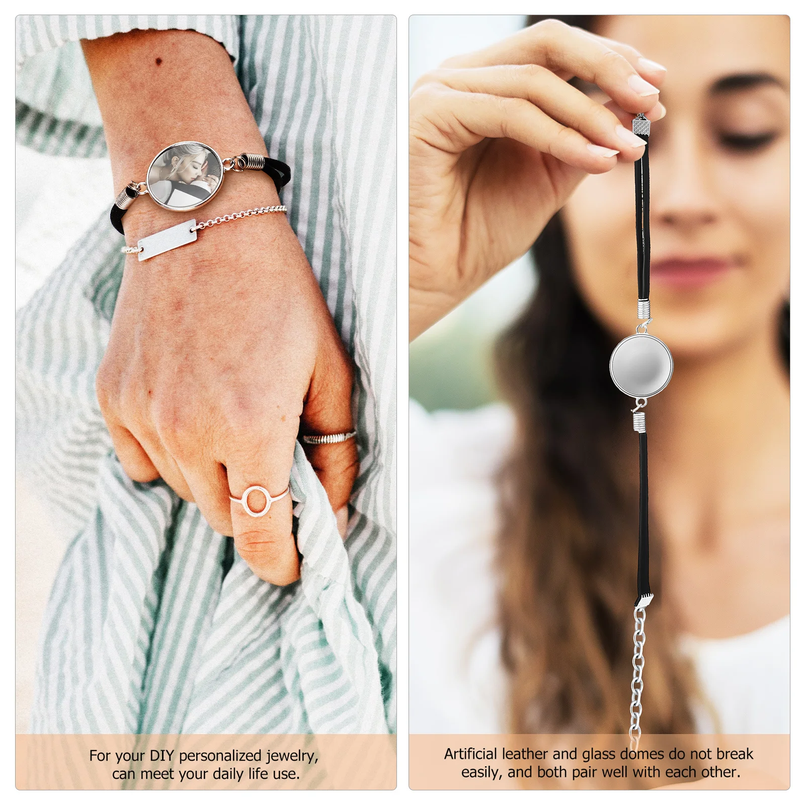 

10pcs Blank Bangles Bracelets Clear Glass Cabochons Diy Jewelry Making Supply Artificial Dome Craft Kit For Women