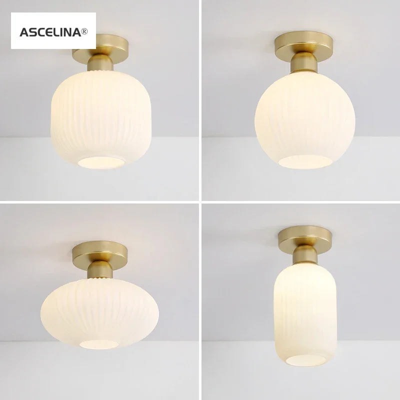 

Modern LED Cream Glass Ceiling Light Scandinavian Copper SA60 Lampholder Lantern Design For Bedroom Living Room Balcony Loft Por