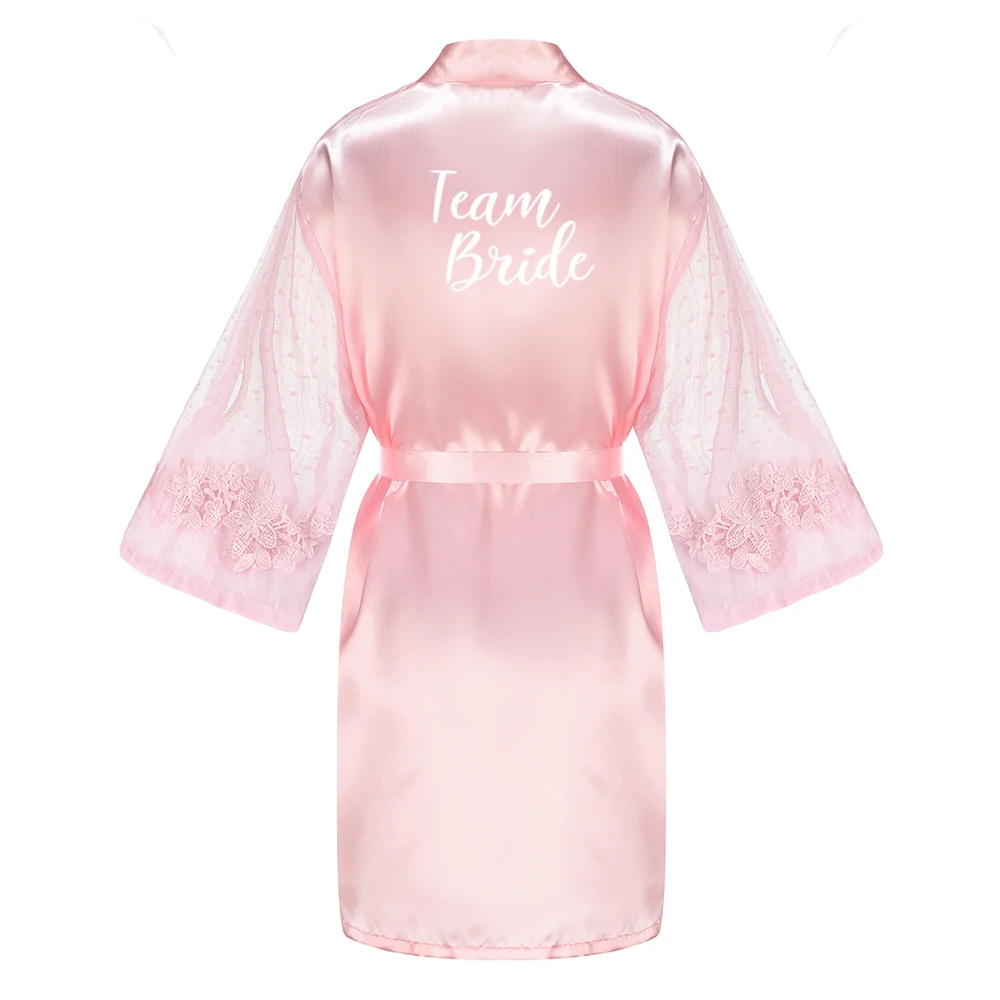 New Pink Bathrobe Bride Faux Silk Kimono Women Bridal Party Sister Team Mother Shower Gift Bridesmaid Wedding Short Robes