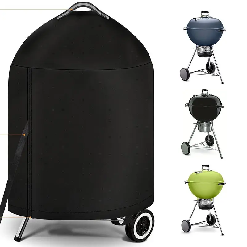 210D Cloth BBQ Cover Cylindrical Outdoor Oven round Grill Protection with Top Handle PU Waterproof Coating