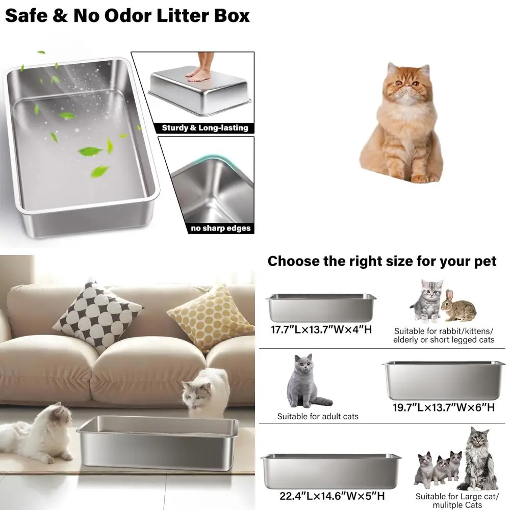 

Extra Large Stainless Steel Cat Litter Boxes - 2 Pack, Easy Clean, Odorless, Suitable for Multiple Cats