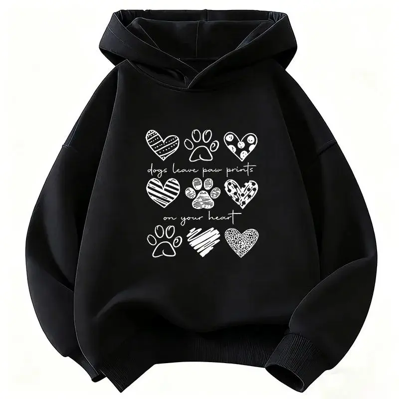 Cute Dog Paw Print with Heart Pattern Hooded Sweatshirt for Boys and Girls To Wear