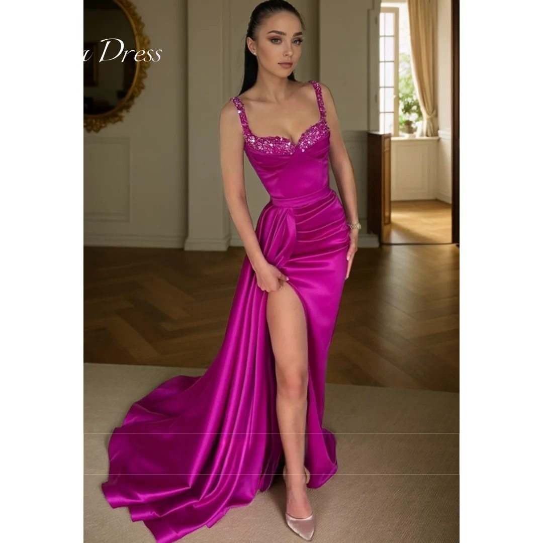 Side Slit Evening Luxury Dress 2024 Beaded Fish Tail Gala Dresses Woman 2024 for Party Purple Red Elegant Guest Wedding Dress