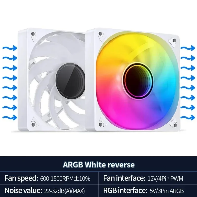 Jonsbo SL-120 12CM Case Fan 120mm 5V 3Pin ARGB Lichteffect PWM Vooruit/achteruit Koelventilator Hoog Luchtvolume Slient Fan