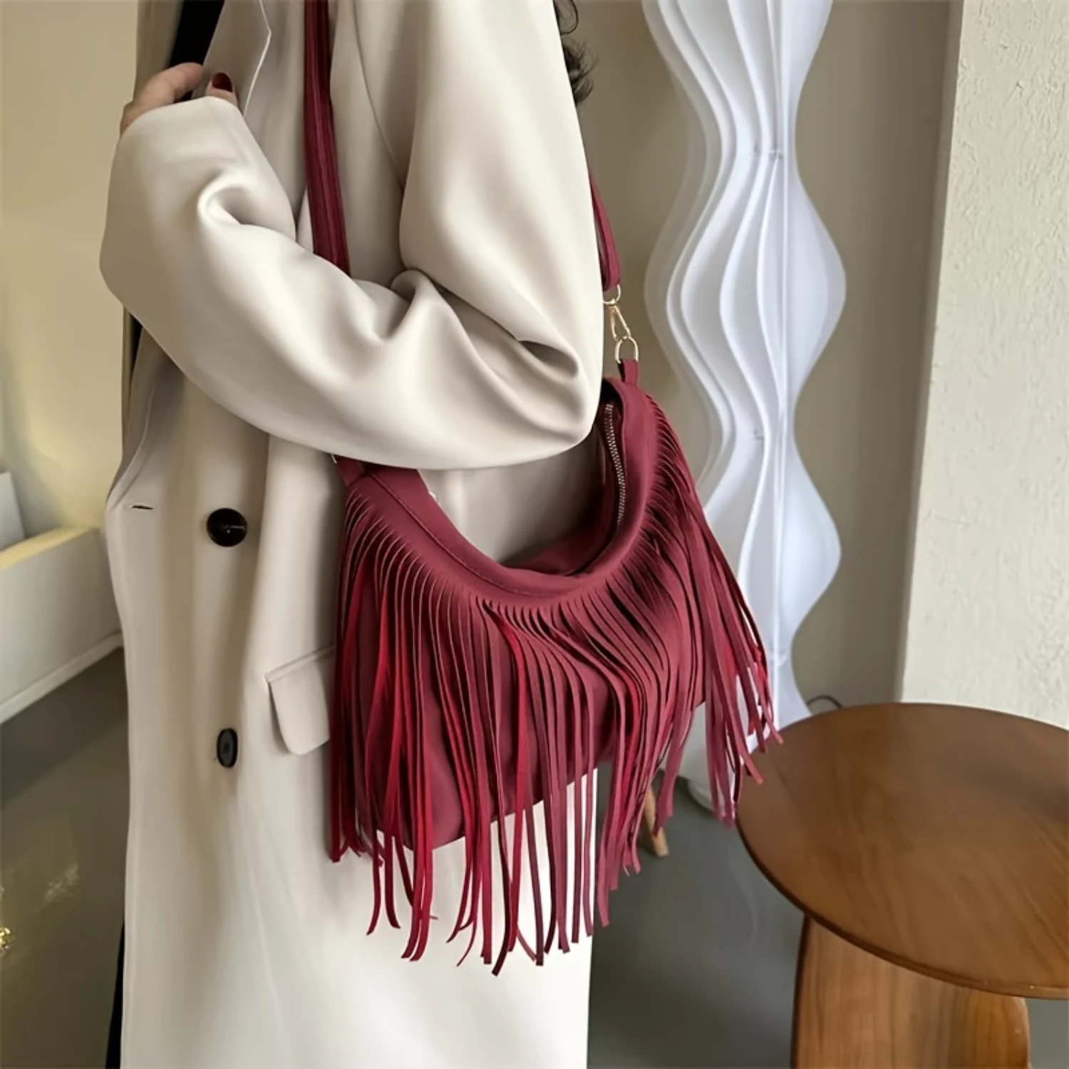 Vintage Fringe Crossbody Bag, Retro Bohemian Shoulder Bag, Women's Hippie Handbag & Tote Purse