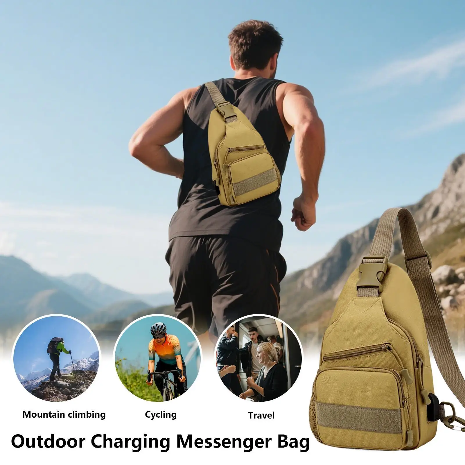 

Men Chest Bag Shoulder Backpack Portable Bag Waterproof Utility Sports Storage Outdoor Carrier Pouch For Daily Use Camping