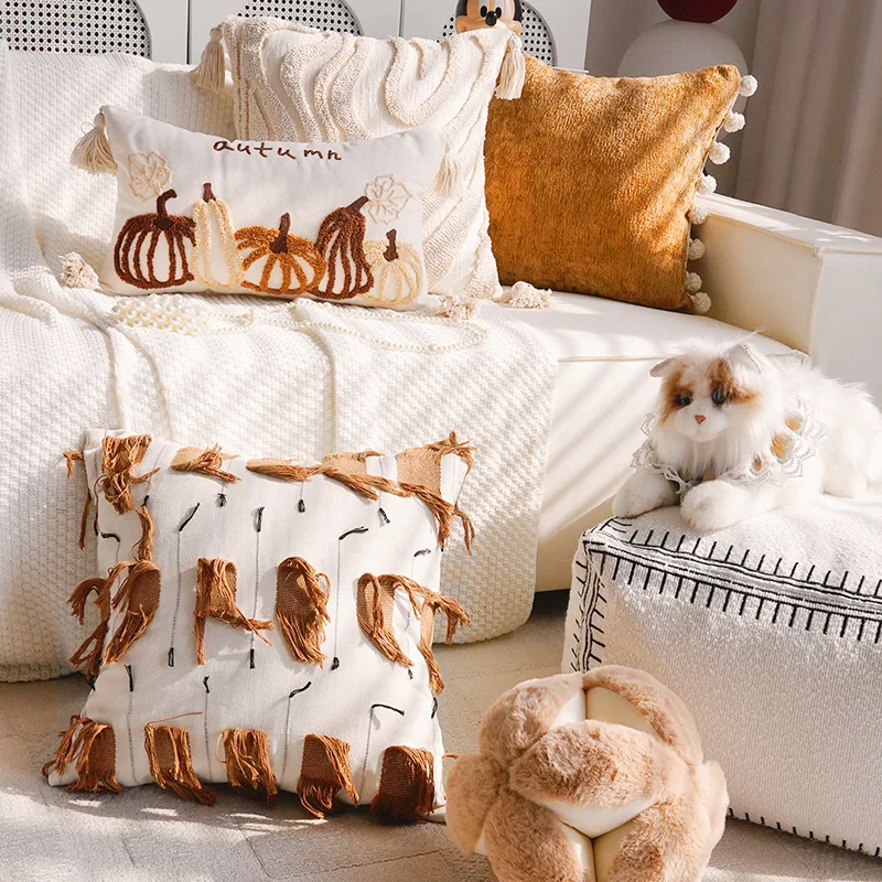 30x50/45X45CM Khaki Retro Throw Pillow Cover French Light Luxury Stamping Waist Cushion Cover Decor Home Decorative Pillowcase