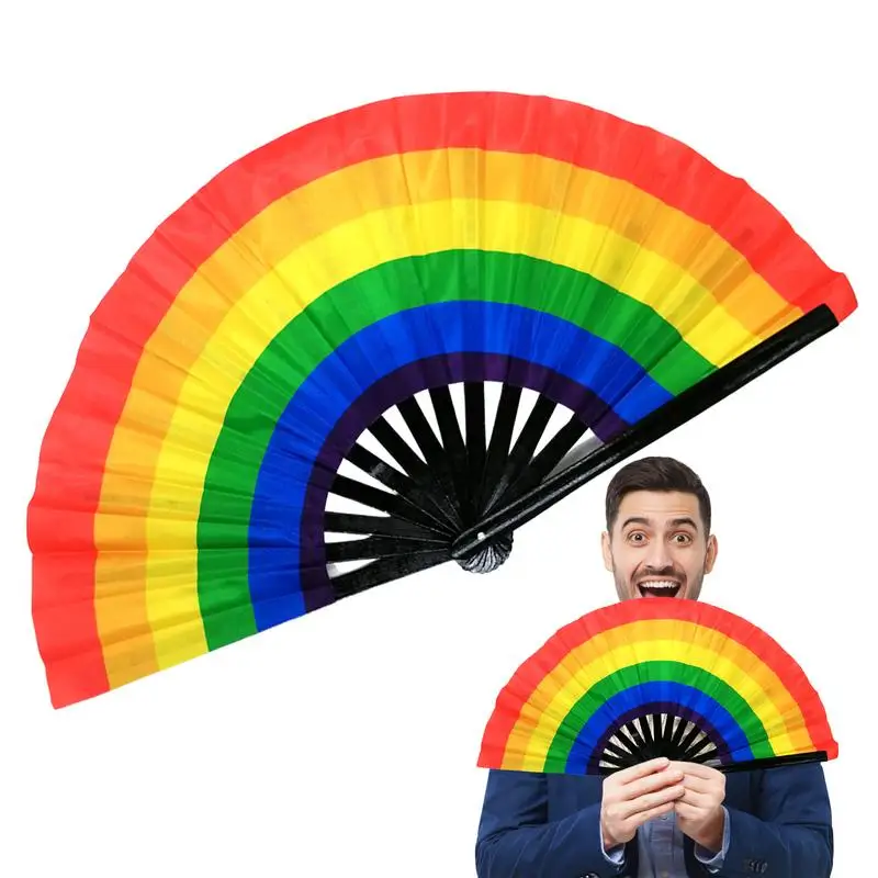 Handheld Fan Foldable Rainbow Folding Fan Colorful Hand Held Fan Rainbow Party Decoration Pride Fans Hand Folding Fans For Women