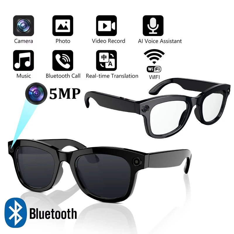 

Smart Glasses Bluetooth Camera Recording Video AI Photo Recognition Answer Languages Translation Music Play Men Women Music Play
