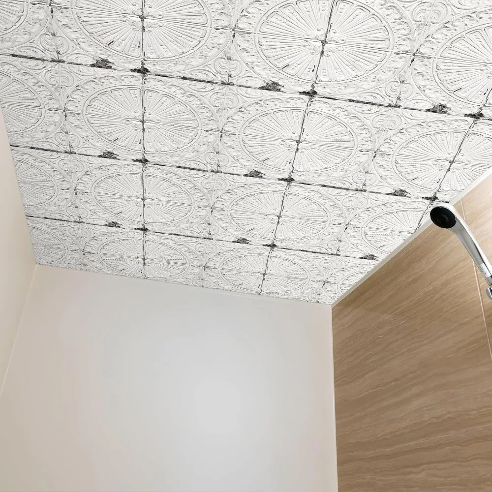 ورق جدران عتيق قابل للتقشير واللصق، 17.5 × 591 ورق حائط عتيق باللون الأبيض المتعثر، ذاتي اللصق، بلاط مربع للمنزل