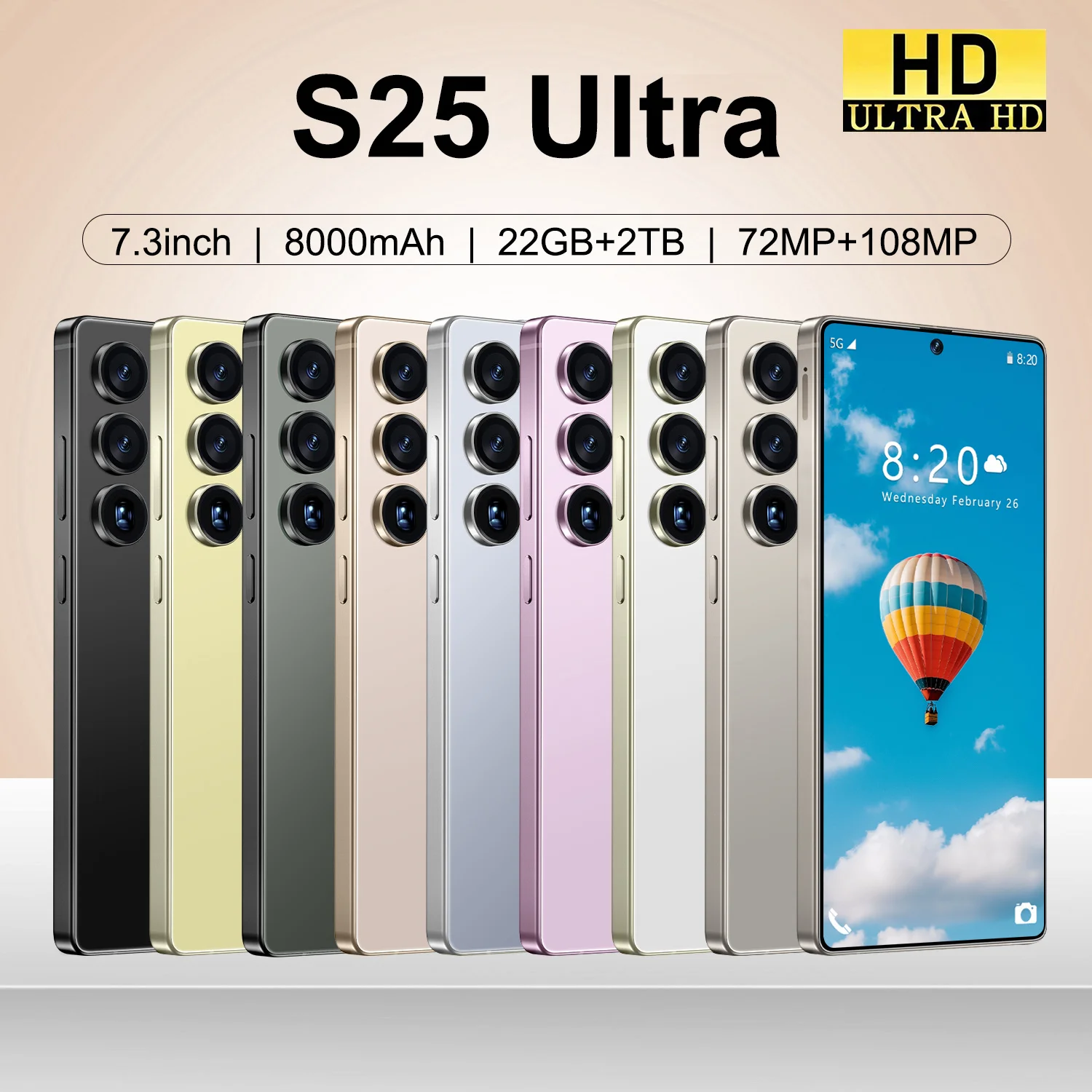 

2025 HOT S26 Ultra 7.3HD Global Edition Original Smart Dual Card 7800mAh Battery Facial 5G dual card dual standby Android 14